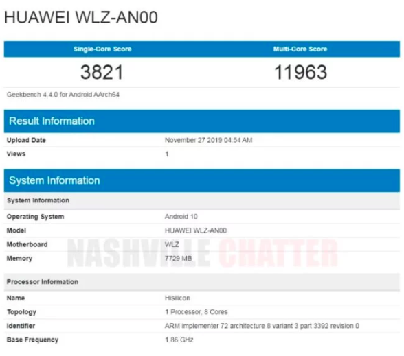 Характеристики Huawei Nova 6 из базы данных бенчмарка